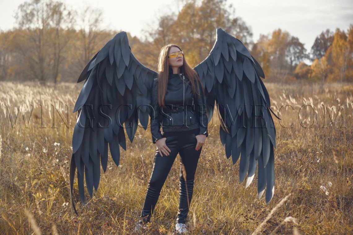 Buy realistic black angel wings costume